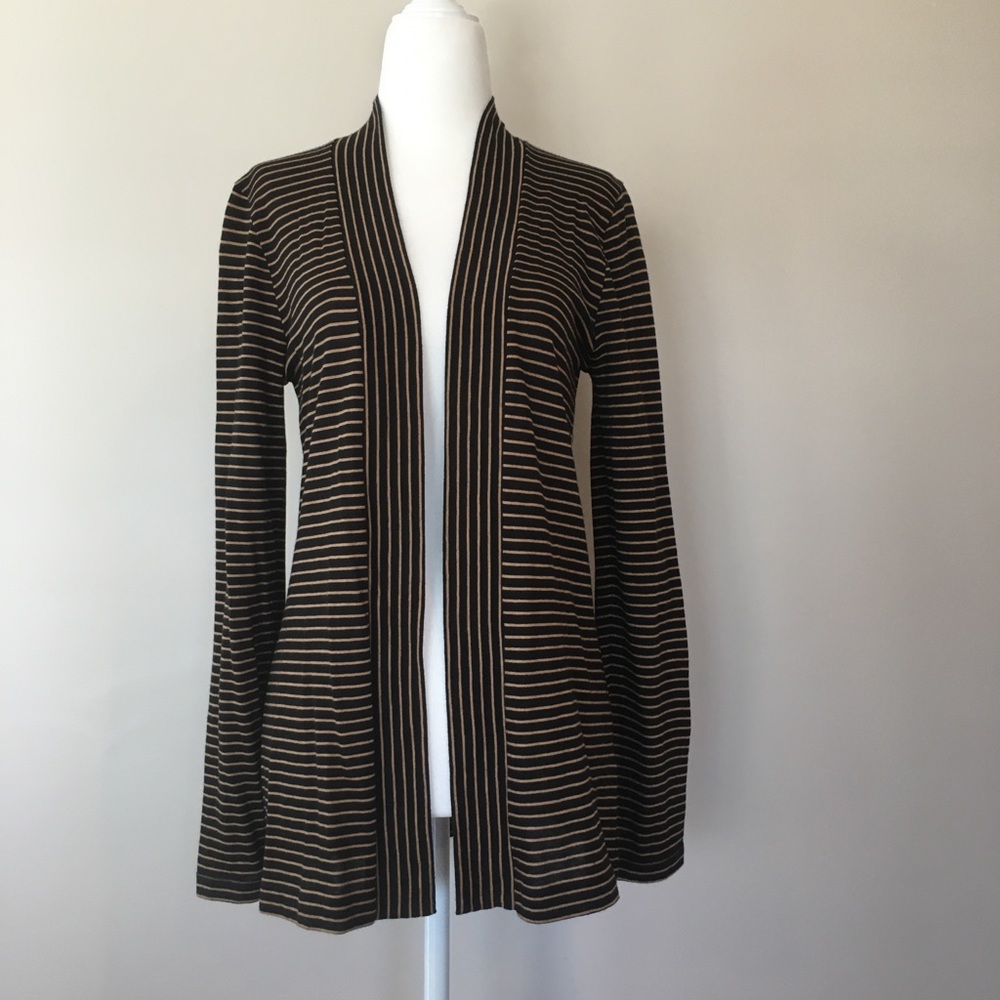 NWT Black and Camel J. Crew Striped Cardigan